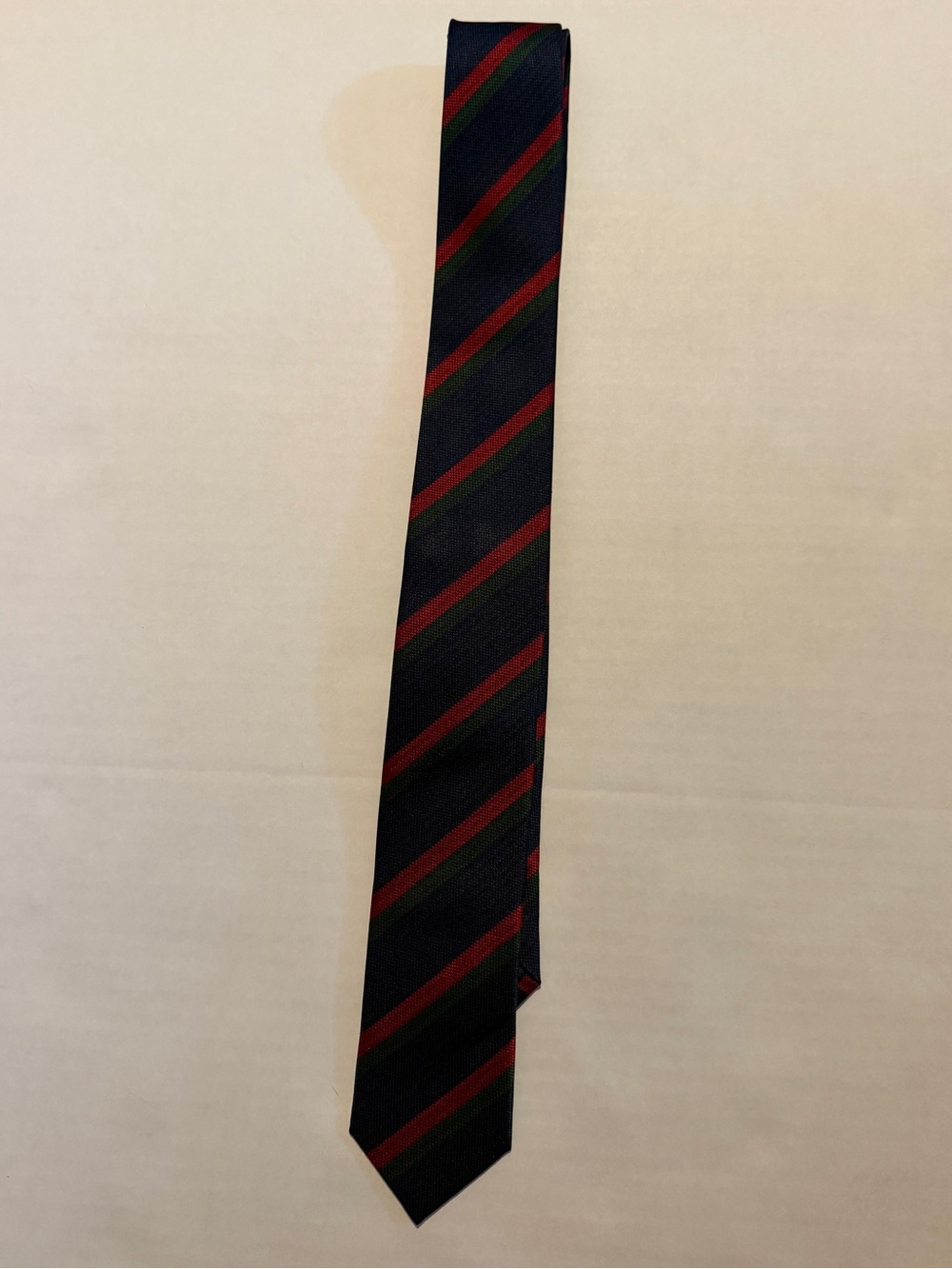 Striped Navy Men's Tie with Red and Green Accents